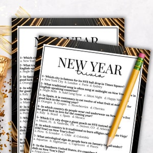New Year&#39;s Trivia Quiz Party Game For Your NYE Dinner Event Pop Quizzes Printable Interesting Facts To Know Family Friendly Questionnaire