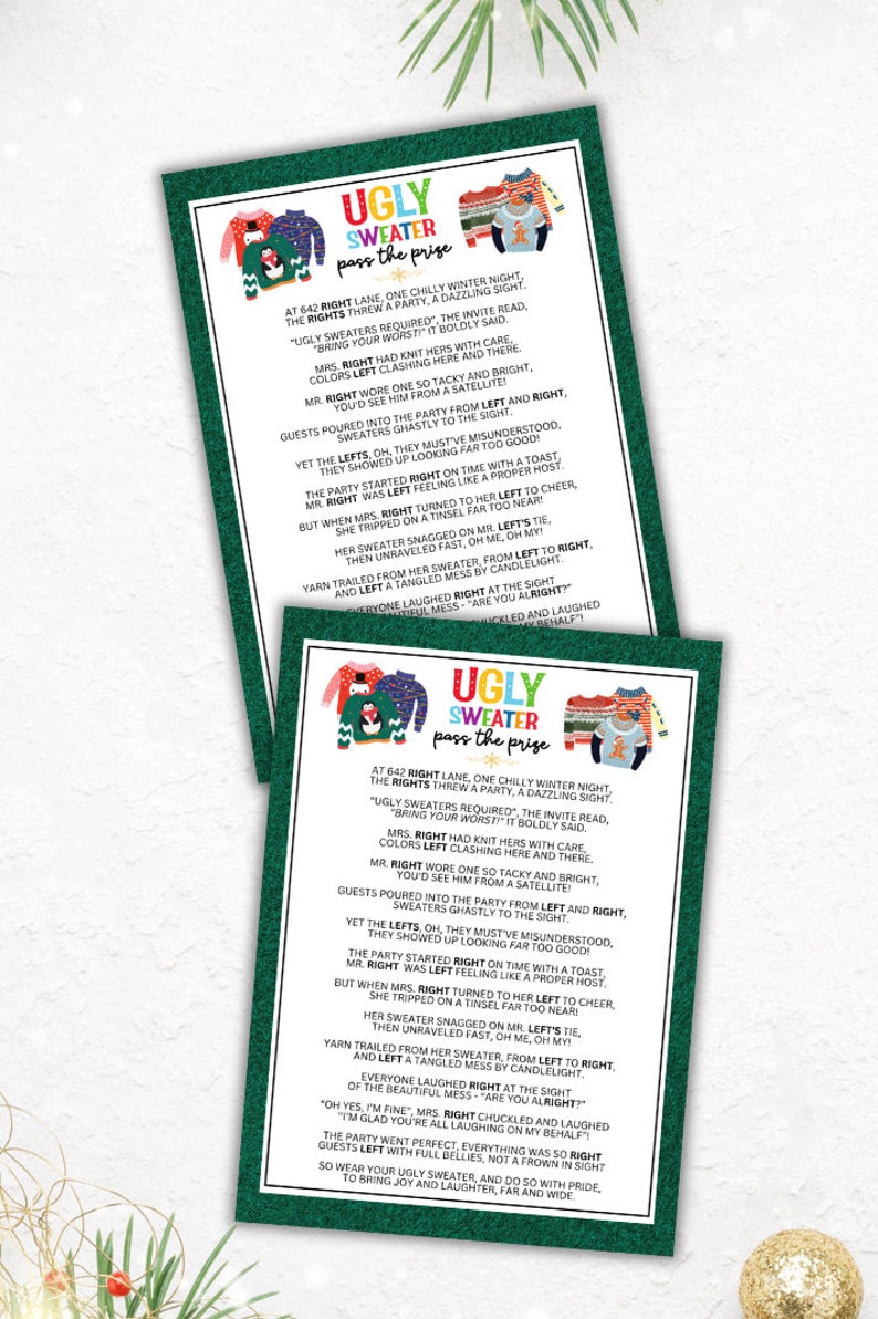 Ugly Sweater Party Left Right Pass The Prize Office Work Church White Elephant Gift Swap Xmas Dinner Party Family Present Exchange All Ages