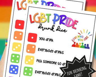 LGBT Pride Drunk Dice Drinking Printable Party Game For Queer Bi Gay Trans Lesbian And Questioning Adults By Instant Download PDF Print
