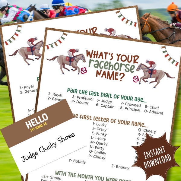 What's Your Racehorse Name Game Kentucky Derby Party Activity Or Rodeo Birthday Baby Shower Equestrian Name Tag Sign Cowgirl Cowboy Girl Boy