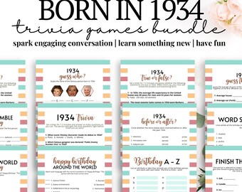 Jogos para festa de 90º aniversário: Pacote de curiosidades de 1934 (PDF)