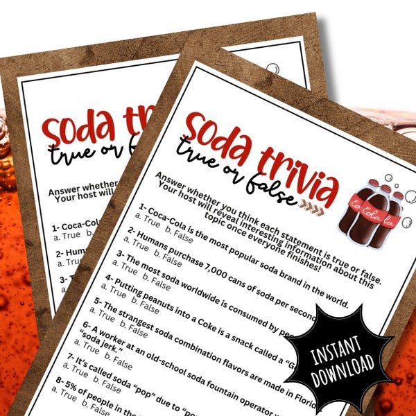 Soda True Or False Trivia Pop Quiz Printable Party Game With Soft Drink Interesting Facts And Carbonated Beverage Questions For All Ages