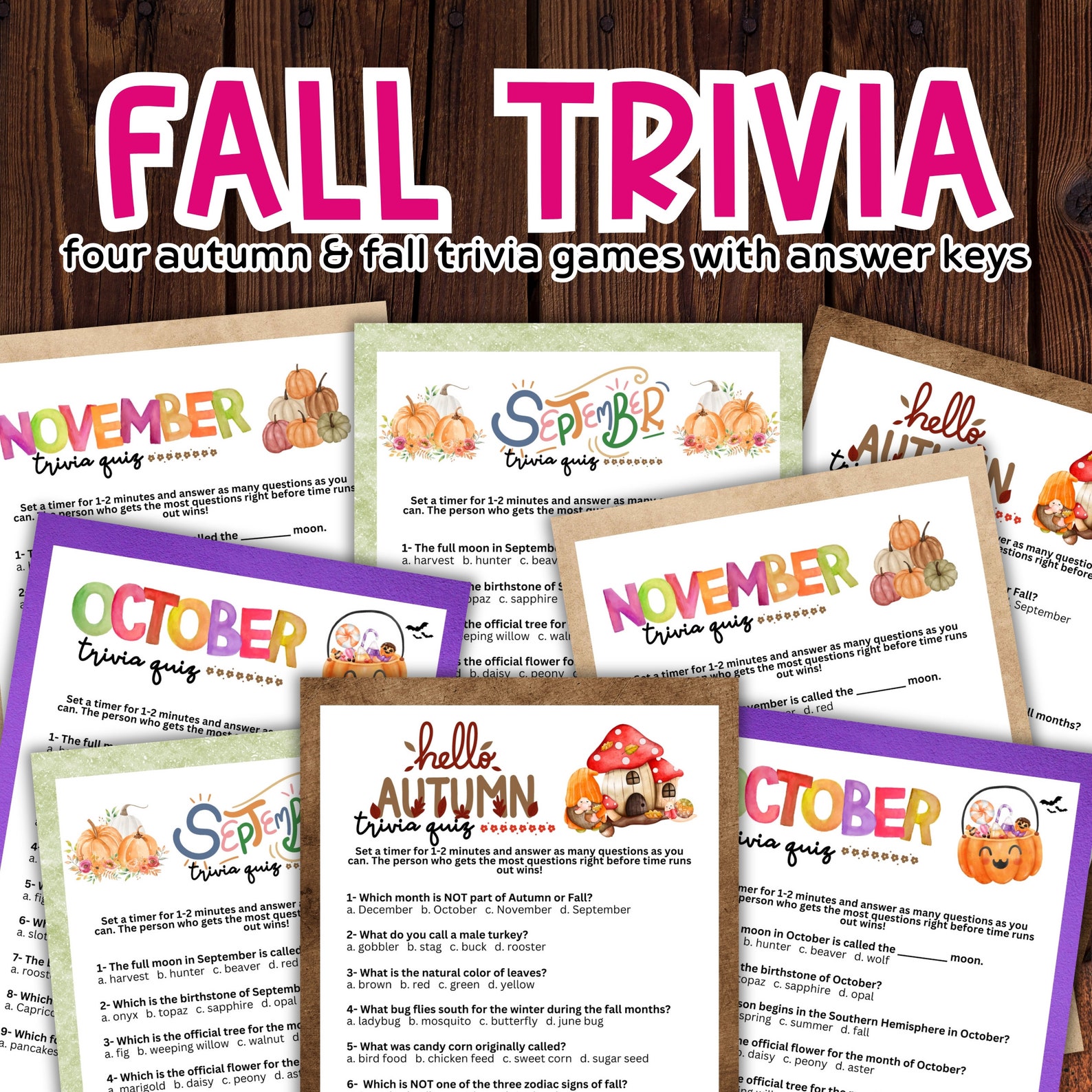 Printable October Trivia October Trivia Game Bundle: Fall & Halloween Quiz (digital Download) - Etsy