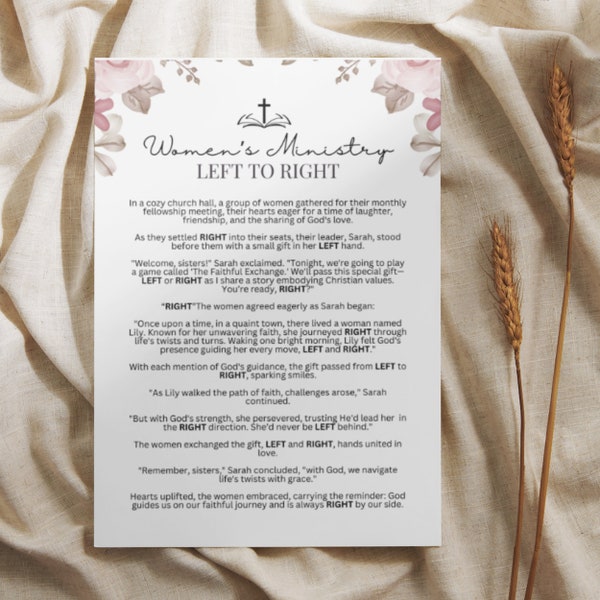 Women's Ministry Left To Right Pass The Prize Christian Bible Poem And Story Printable Game To Enjoy Your Ladies Luncheon Or Girls Night Fun
