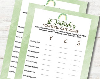 St. Patrick's Day Scattered Categories Word Puzzle Game For Adults To Play At Your Office Work Or Dinner Party On The Irish Holiday