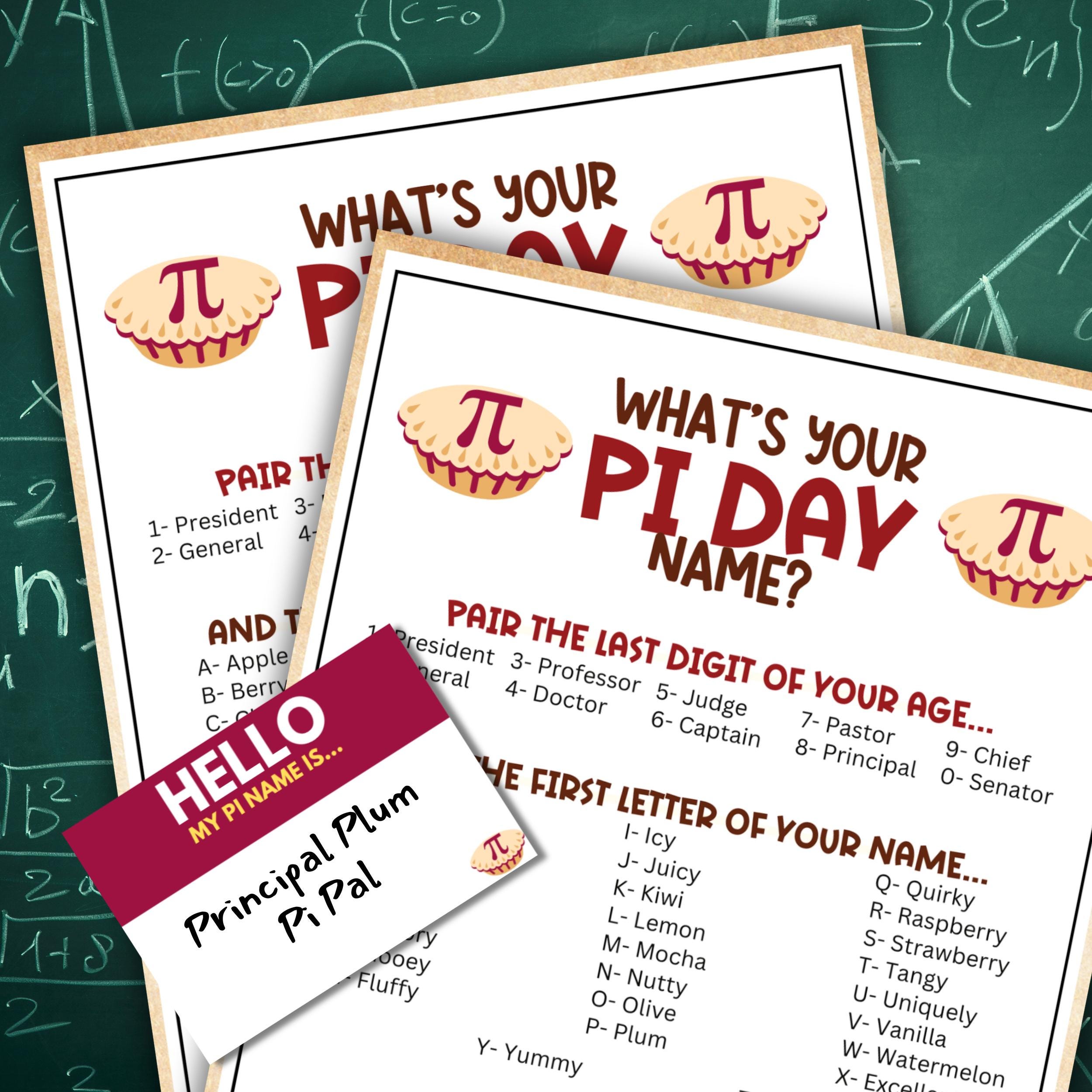 What's Your Pi Day Name - Printable Pi Day Activities - Classroom Games for Pi Day - Fun Family Game Night - Homeschool Idea With Name Tags