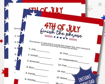 4th of July Games For All Ages | Finish The Phrase | Trivia Word Game | Independence Day, Summer, Labor Day, Memorial Day, Patriotic Event