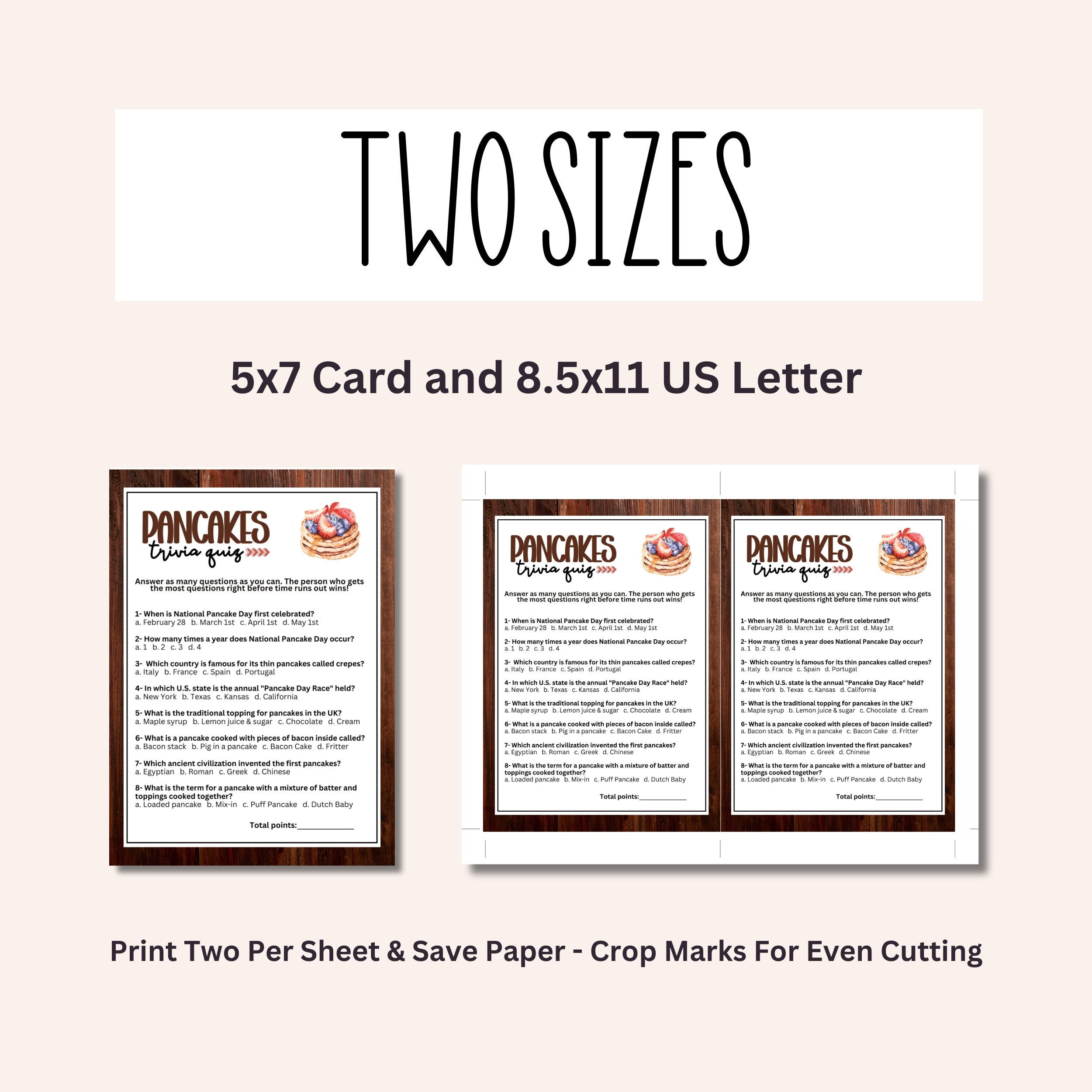 Pancake Party Trivia Quiz Questionnaire for Pancakes and Pajamas on