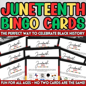 Juneteenth BINGO Black History Partyspiel für afroamerikanische Geschichte und Afro-Sommerspaß draußen drinnen, Grillpicknick, Grillparty für alle Altersgruppen