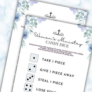 Women's Ministry Candy Dice Icebreaker Blauwe bloemen dames mixen en mengen op meidenavond of een gebedsontbijt met hun kerkzusters