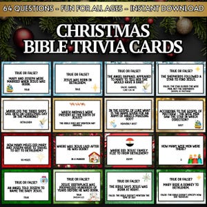 Weihnachtsbibel-Triviakarten druckbare Jesus-Geburt Quiz KJV Jugendgruppe Sonntagsschule Womens Ministariat Kinder Tweens Teens Familie Advent PDF