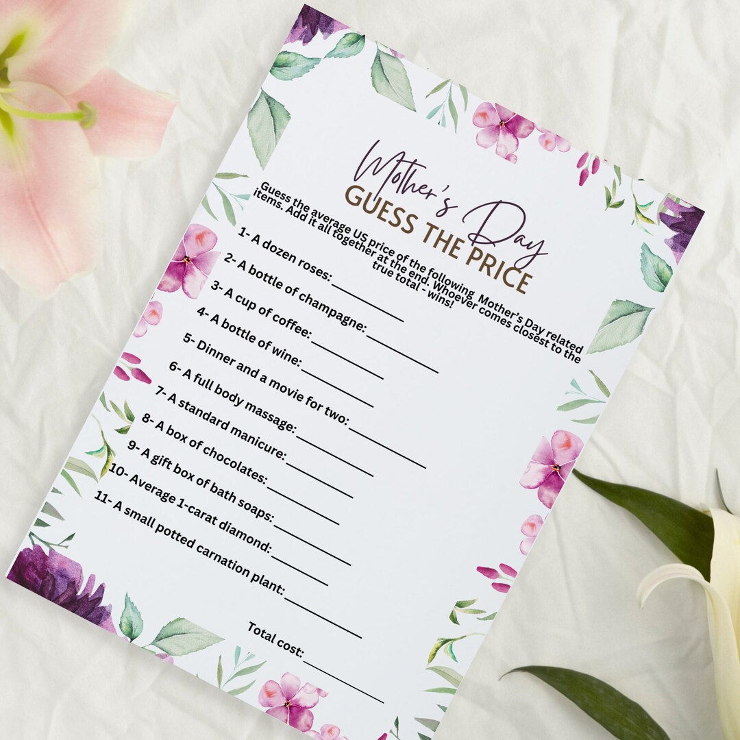 Price Trivia Mother's Day Game: Guess the Price Trivia (PDF) - Etsy