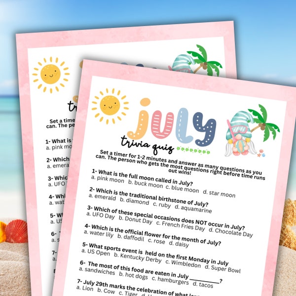 July Trivia Challenge Summertime Game For Hot Pool Beach Party Backyard Barbecue Outdoor Picnic Lake Water Sports Midsummer Tropical Event