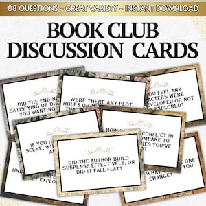 読書クラブのディスカッションカード プロンプトと質問 印刷可能な会話のきっかけ 熱心な読書家のためのアイスブレーカーゲーム 本好きのミーティングキット