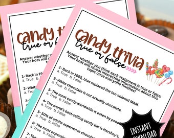 Candy True or False Trivia Printable Activity Sweet Quiz Game For Kids Adults Teenagers And Seniors With Small Group Party Last Minute Ideas