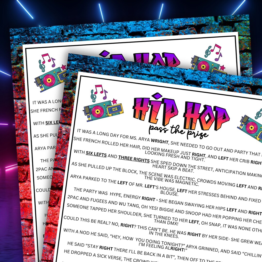 90's Hip Hop Block Party Pass the Prize Left Right Game for Rap R&B ...