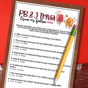 PB&J Trivia-spel: Sant eller falskt matquiz (digital nedladdning)