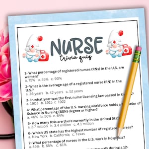 Nurse Trivia Game - Printable Nurse Appreciation - Fun Nursing Activities - Healthcare Quiz for Parties