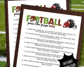 Football Pass The Prize Left Right Printable Game For Foot Ball Season Pro League Major Minor Team Sports Big Super Sunday Bowl Party