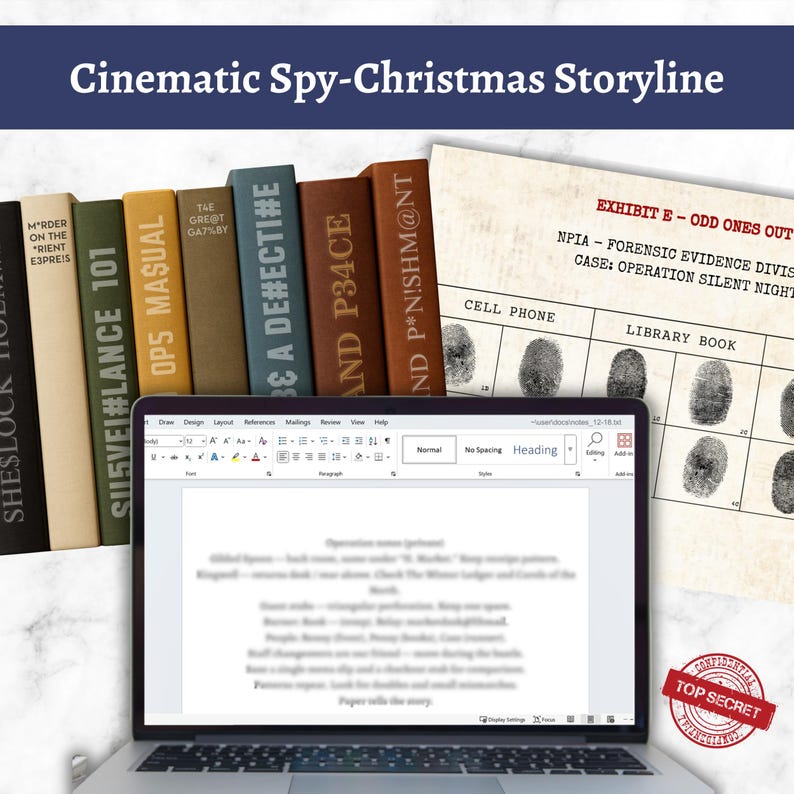 Christmas Themed Escape Room - Secret Agent True Crime Detective - DIY Xmas Eve Holiday Party Printable PDF Game Night Activity For Adults