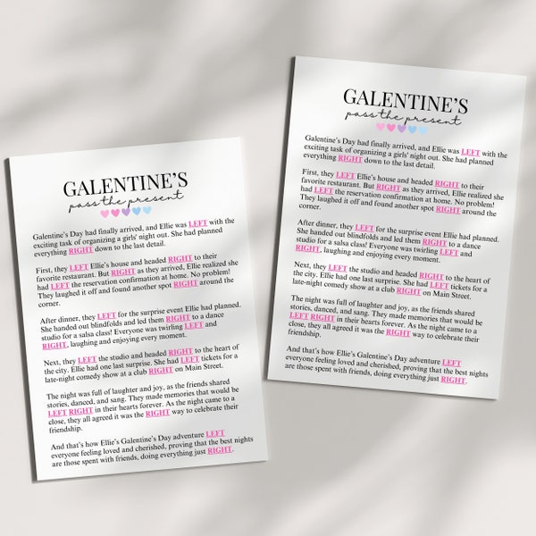 Galentine's Day Left Right Story Pass The Prize Printable PDF Game For Ladies Night Gift Exchange And Adult Party Fun With Funny Stories