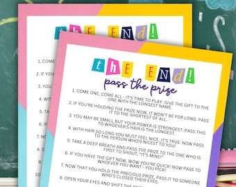 End Of Year And Last Day Of School Pass The Prize Left To Right Classroom Party Game For Summer Break Teacher Student Colorful Printable