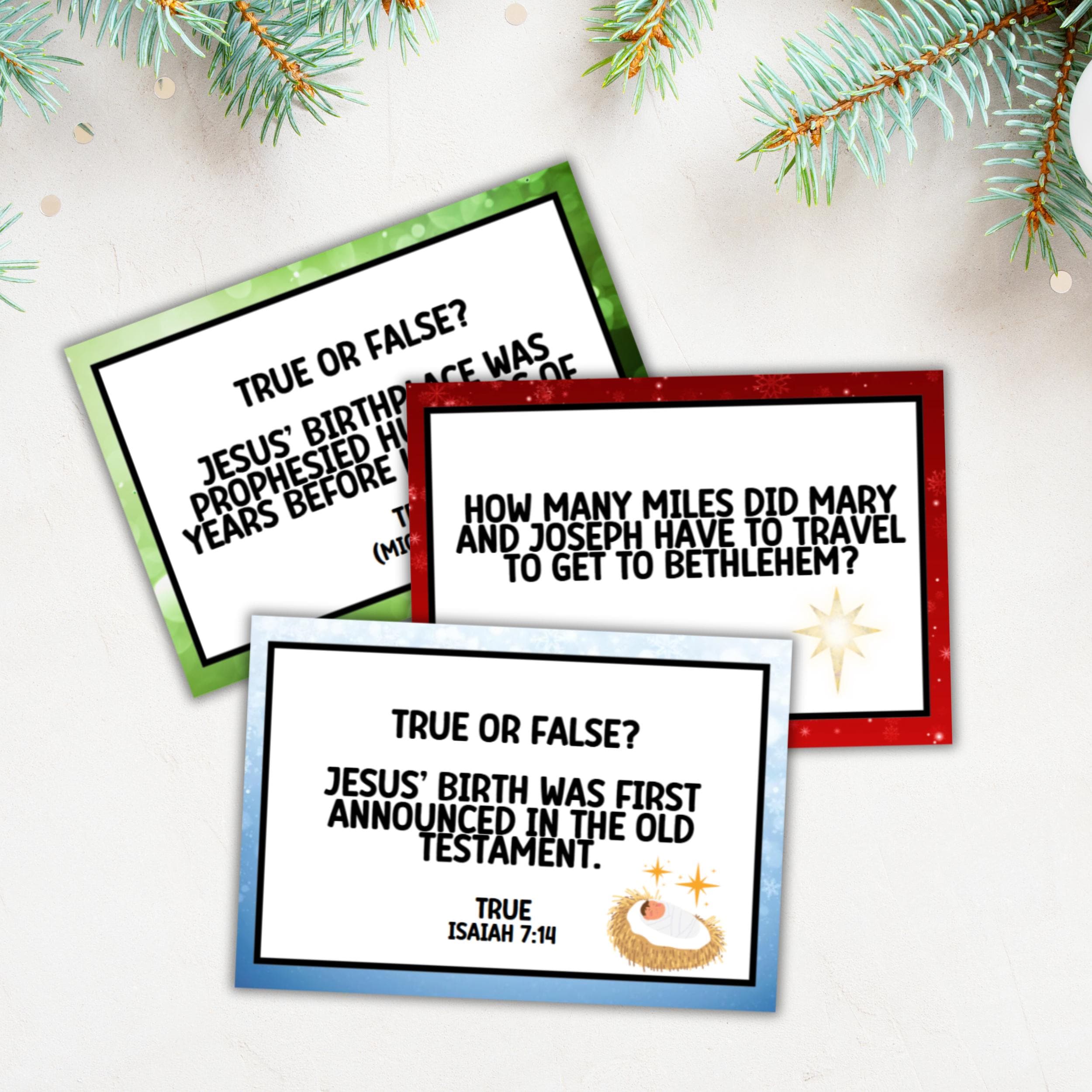 Christmas Bible Trivia Cards Printable Jesus Nativity Quiz KJV Youth Group Sunday School Womens ...