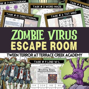 Zombie Virus Escape Room Kit: Tween/Teen Printable Game (PDF)