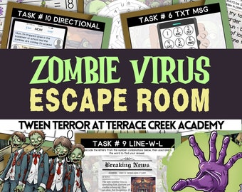 Zombie Virus Escape Room Kit: Tween/Teen Printable Game (PDF)
