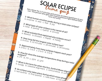 Solar Eclipse Trivia Printable Activity Game For Kids Adults Teenagers And Seniors - Space Astronomy Celestial Classroom Or Homeschool
