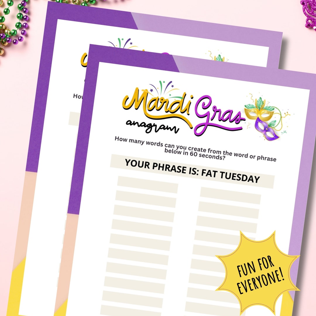 Mardi Gras Party Anagram Word Scramble and Search Game to Create Words ...