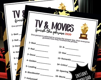 Movie Awards And TV Film Party Finish The Phrase Game Word Trivia Quiz For Hollywood Actors Actresses Directors Celebrity Accolades