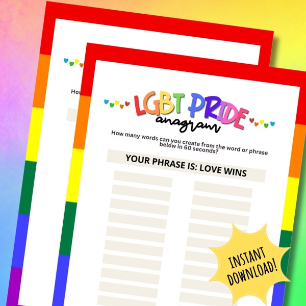 LGBT Pride Anagram Word Search And Scrambled Game To Celebrate Gay Lesbian Bisexual Trans Questioning And Queer Love At A Fun Party Event