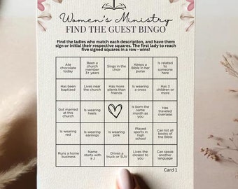 Women&#39;s Ministry Find Your Guest BINGO And Get To Know You Icebreaker Game For Any Young Ladies Fellowship Event Or Girls Night 20 Cards