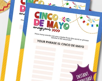 Cinco de Mayo Printable Game And Anagram Word Scramble To Search For Smaller Words At Your Mexican Spanish Fiesta Party Picnic BBQ Dinner