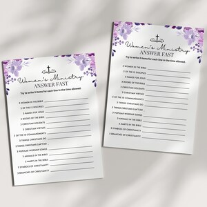 Women's Ministry en Ladies Fellowship Think Fast Answer Quick Purple Flowers Icebreaker Game Prayer, ontbijt en andere evenementen voor vrouwen
