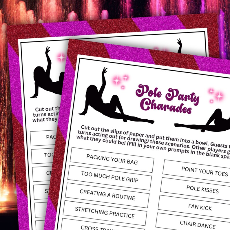 Pole Party Charades Game for Pole Fitness Stripper Parties Bachelorette