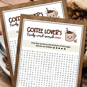 Coffee Word Search Puzzle: Tricky Game for Teens & Adults (PDF)