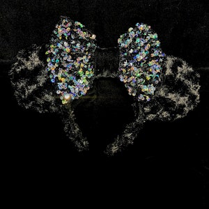 Plush Black and Sequinned Minnie Ears Headband