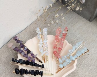 Side hair clip with stone, dreamcatcher hair pin, natural stone hair clip gemstone hair accessory hair clip bobby pin hair slider boho
