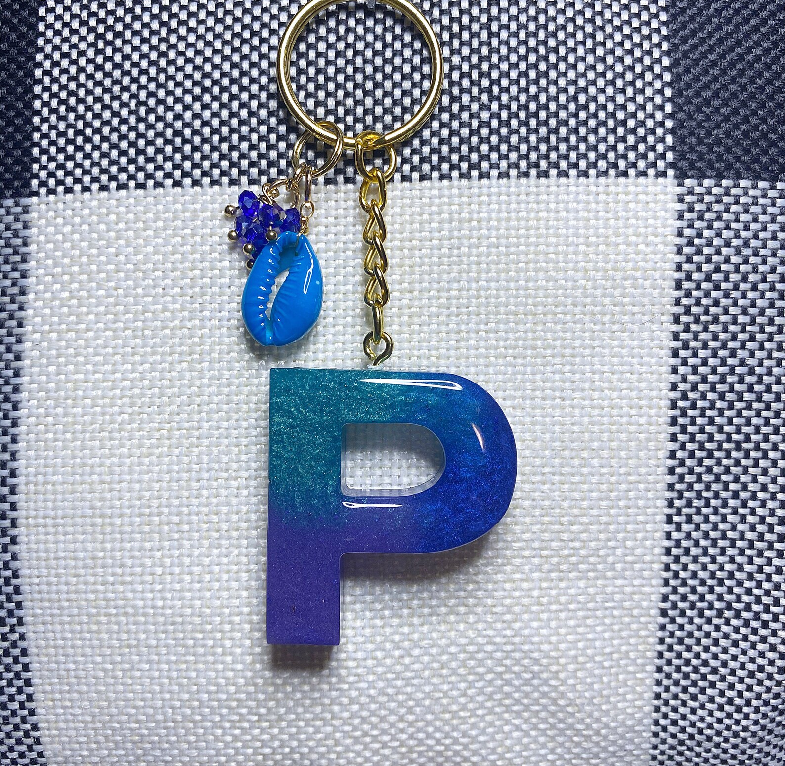 Letter P keychain with seashell Etsy