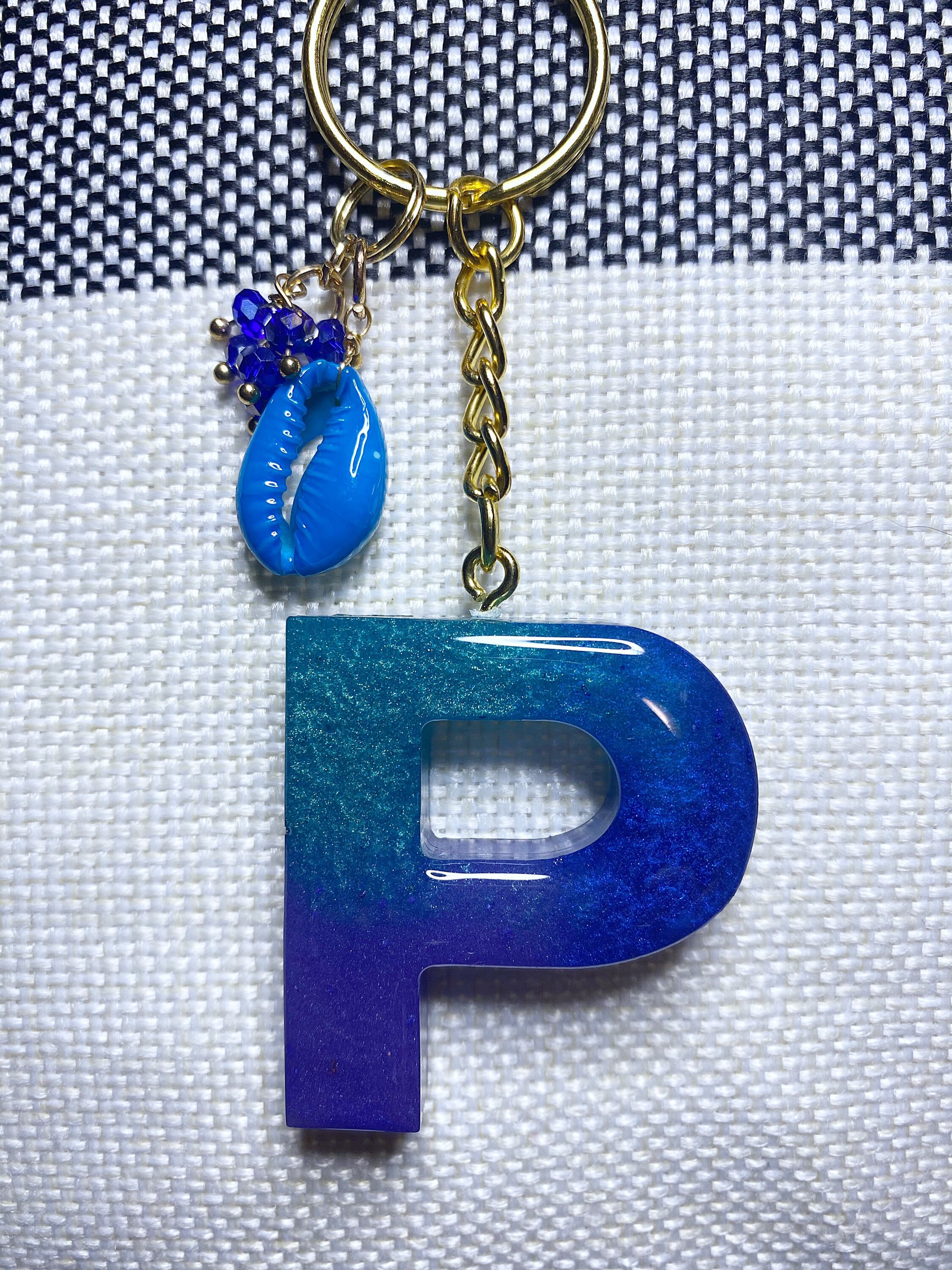 Letter P keychain with seashell Etsy