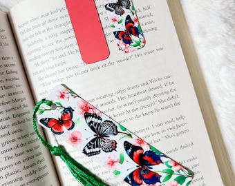 Butterfly Fantasy Fairytale Floral Metal with Tassel or Magnetic Bookmark Set of 2  Gift for Booklovers