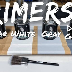 May include: Three cans of Wise Owl paint primer in clear, white, and grey. The cans are labelled "Clear", "White", and "Grey". The text "PRIMERS!!" is written in large white letters across the top of the image.