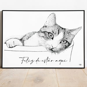 Cat Illustration (Spanish) - Signed Art Print | Cat lover | Cat drawing | Cat Wall Art