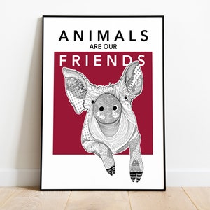 Foglio di maiale "Gli animali sono nostri amici" (colore del vino) | | Maiale Decorazione camera animali