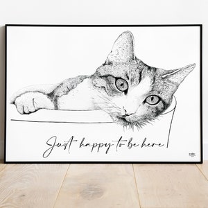 Lámina con ilustración de gato en bañera (frase en inglés) | Cuadro gato | Regalo poster gato