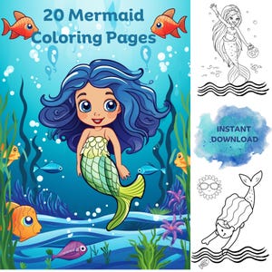 Mermaid Coloring Pages for Kids 20 Printable Sheets of Underwater Fun - Instant Download
