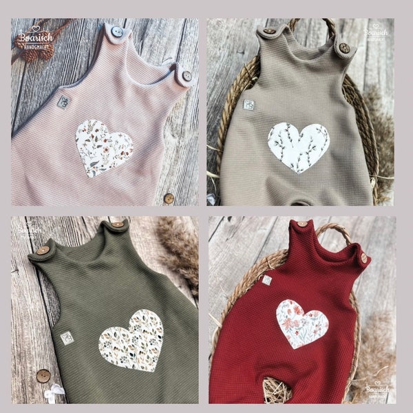 Romper heart appliqué waffle jersey various colours, variants