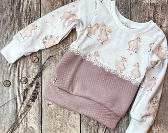 Pullover "niedliche Entchen" mit Rüsche Baby/Kinder auch als Set